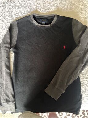Polo by Ralph Lauren Black Thermal Shirt with Gray Sleeves and Red Pony